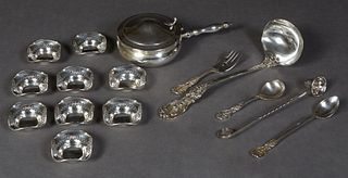 Group of Fifteen Pieces Of Sterling, including a candle snuffer, by Randahl; a large ladle, an iced tea spoon, a consomme spoon, and a salad fork, by 