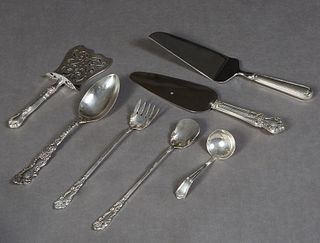 Group of Seven Sterling Pieces, 20th c.,consisting of a Gorham serving spoon, in the Imperial Chrysanthemum" pattern, 1894; a sterling handle pie slic