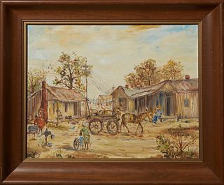 In the Manner of Rhoda Brady Stokes (1902-1988, Mississippi/Louisiana), "Southern Scene," 20th c., oil on canvas board, unsigned, presented in a wood 