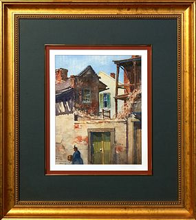 Charles Oglesby Longabaugh (1885-1944, Illinois/Louisiana), "French Quarter Scene," early 20th c., watercolor on paper, signed lower left, presented i