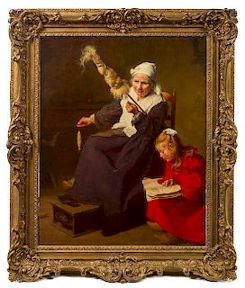 Attributed to Andre Antoine Crochepierre, (French, 1860-1937), Reading to Grandmother