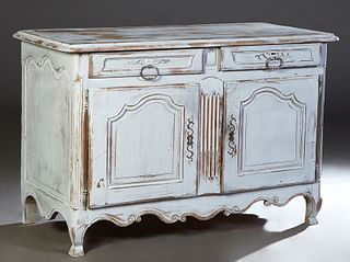 French Provincial Polychromed Oak Louis XV Sideboard, 19th c., the rounded corner ogee edge top over two frieze drawers above double fielded panel cup