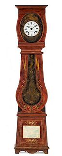 * A French Painted Tall Case Clock Height 89 inches.