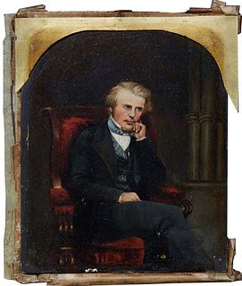 English School, "Portrait of a Pensive Gentleman," 19th c., oil on Flemish ground milled board, with a "Rowney, Dillon & Rowney," label en verso, and 