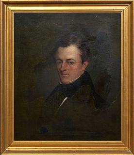 American School, "Portrait of a Gentleman," 19th c., oil on canvas, unsigned, presented in a gilt frame, H.- 29 1/4 in., W.- 24 1/4 in., Framed H.- 35