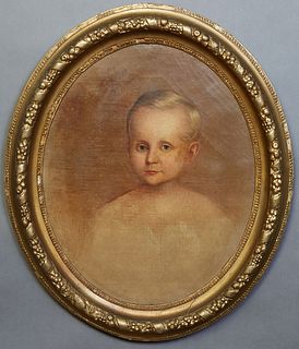 Continental School, "Portrait of a Boy," 19th c., oil on canvas, unsigned, with an orange wax seal stamped on frame en verso, with a modern day inscri