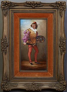 A Dussoy, "Portrait of an Artist," 19th c., oil on porcelain, signed indistinctly lower right, presented in a wood frame, H.- 19 1/4 in., W.- 9 3/8 in