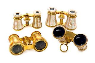 * Four Pairs of French Abalone Veneered Opera Glasses Width of widest 4 inches.