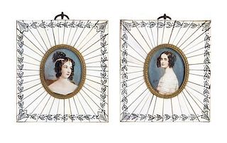 A Pair of Continental Portrait Miniatures Height overall 4 inches.