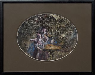 Noel Rockmore (1928-1995, New Orleans), Untitled, mixed media on paper, unsigned, presented in an ebonized frame, H.- 7 1/2 in., W.- 9 1/4 in., Framed