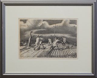 John McCrady (1911-1968, Louisiana), "Leap Year," 20th c., lithograph, signed in pencil lower right, titled in pencil lower left, "edition of 12" writ