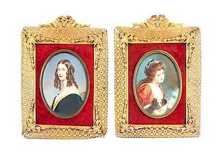 Two Continental Portrait Miniatures Height of tallest overall 6 1/2 inches.