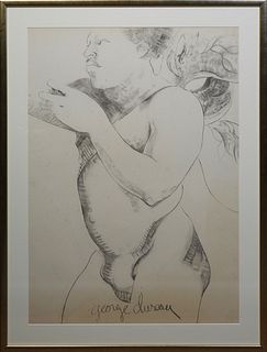 George Valentine Dureau (1930-2014, New Orleans), "Portrait of a Male Nude," 20th c., charcoal on paper, signed lower bottom, presented in a contempor
