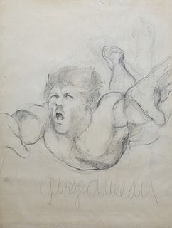 George Valentine Dureau (1930-2014, New Orleans), "Falling Male Nude ," 20th c., charcoal on paper, signed on bottom, unframed, presented in shrink wr