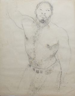 George Valentine Dureau (1930-2014, New Orleans), "Portrait of a Black Male," 20th c., charcoal on paper, unsigned, unframed, presented in shrink wrap