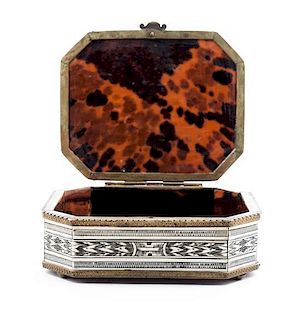 * A Continental Miniature Painting Inset and Gilt Metal Mounted Tortoiseshell Box Width 5 3/4 inches.