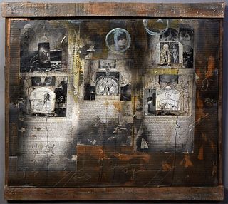 Demond Matsuo (Louisiana), "Untitled," c. 2002, mixed media on cardboard, unsigned, presented in a wood frame, H.- 29 in., W.- 31 1/2 in.