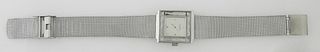 Lalique Stainless Steel "Bacchnates" Wristwatch, #11106, Model 01AC1K, with an stainless steel mesh band, Watch- H.- 1 1/8 in., W.- 15/16 in., L.- 7 1