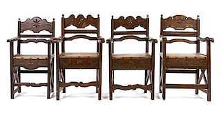 * An Assembled Set of Four Italian Armchairs Height 37 1/4 inches.