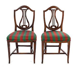 * A Pair of Italian Walnut Lyre-Back Side Chairs Height 38 inches.