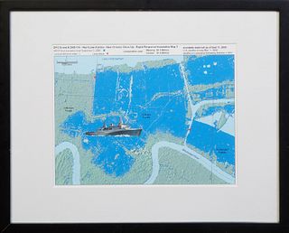Dan Tague (1974-, New Orleans), "DFO Event # 2005-114-Hurricane Katrina-New Orleans," 21st c., offset lithograph, unsigned, presented in a contemporar