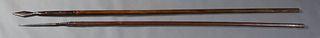 Two Iron Strap Pikes, 19th c., one with a cylindrical wood handle, the other with an octagonal wood handle, Octagonal- H.- 78 3/4 in., W.- 1 1/2 in., 