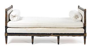 An Italian Painted Daybed Height 32 1/4 x width 75 3/4 x depth 31 3/4 inches.