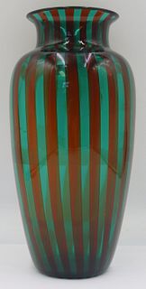 Signed VeArt Murano Glass Striped Vase.