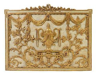 A Neoclassical Painted and Parcel Gilt Panel Height 43 x width 56 inches.
