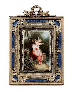 * A Continental Gilt Bronze Mounted Porcelain Plaque 5 3/4 x 3 7/8 inches.