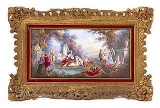 A German Porcelain Plaque Height 8 1/2 x width 16 1/2 inches.