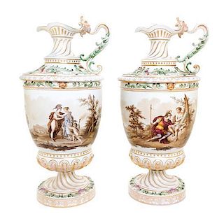 A Pair of Berlin (K.P.M.) Porcelain Ewers Height 21 3/4 inches.