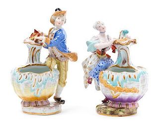 * Two Meissen Porcelain Figural Vases Height of taller 6 inches.