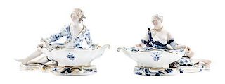 * A Pair of Meissen Porcelain Figural Master Salts Width 12 1/2 inches.
