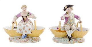 * A Pair of Meissen Porcelain Figural Double Salts Width 6 inches.