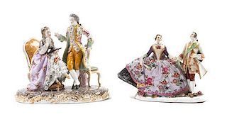 * Two Continental Porcelain Figural Groups Width of wider 9 1/2 inches.