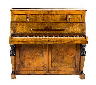 * A Biedermeier Gilt Bronze Mounted Upright Piano Height 45 1/4 x width 49 x depth 20 1/4 inches.