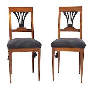 * A Pair of Biedermeier Side Chairs Height 37 x width 13 x depth 15 inches.