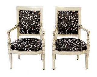 * A Pair of Neoclassical Painted Armchairs Height 37 inches.