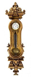 A Continental Giltwood Wall Clock Height 72 inches.