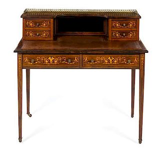 * A Dutch Marquetry Writing Desk Height 37 3/4 x width 40 x depth 20 1/2 inches.
