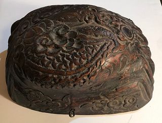 Rare antique Japanese carved wood Helmet