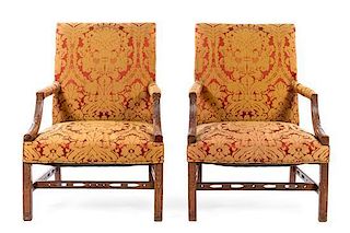 A Pair of George III Mahogany Library Chairs Height 37 inches.