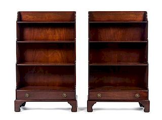 A Pair of George III Style Mahogany Bookshelves Height 42 1/4 x depth 25 1/4 x depth 9 inches.