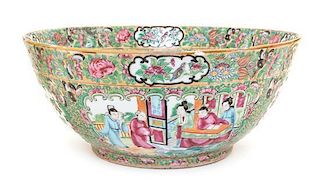 A Chinese Export Rose Medallion Porcelain Footed Punch Bowl Diameter 10 1/2 inches.
