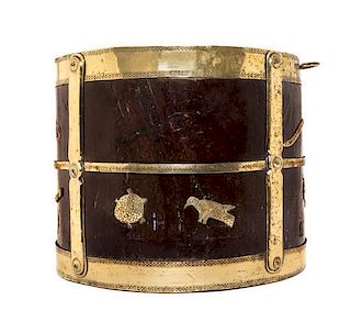 A George III Brass Mounted Mahogany Peat Bucket Height 9 1/4 inches.
