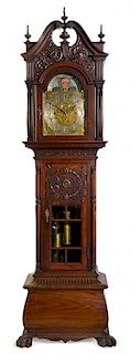 A George III Style Mahogany Tall Case Clock Height 94 1/2 x width 29 x depth 18 1/2 inches.