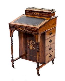 An Edwardian Rosewood and Marquetry Davenport Desk Height 35 1/2 x width 21 x depth 20 inches.