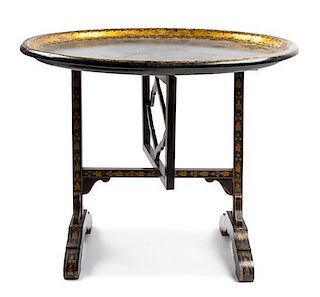 * A Victorian Lacquered Tray Table Height 22 x width 28 x depth 22 inches.