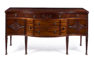 An Adam Style Mahogany Sideboard Height 37 1/2 x width 72 x depth 24 1/2 inches.